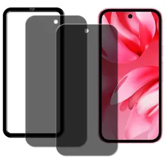 覗き見防止 対応 Google Pixel 9a 用 ガラスフィルム 日本旭硝子素材製 のぞき見防止 強化ガラス 液晶保護フィルム 9H硬度, 2枚+ガイド枠付き