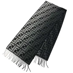 FENDI フェンディ ズッカ FF マフラー グレー×ブラック ウール カシミヤ 美品 aq12561