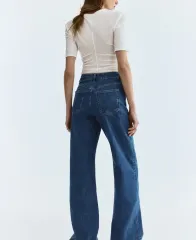 H&M ハイウエスト ワイド パンツ インディゴ カラー