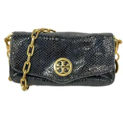 TORY BURCH(トリーバーチ) ショルダーバッグ - ダークネイビー 型押し加工/ミニバッグ/チェーンショルダー/ストラップ着脱可 レザー