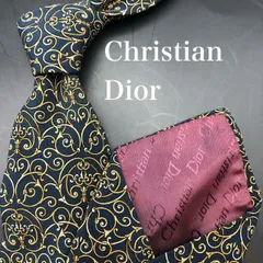 【美品】Christian Dior ネクタイ 総柄 ネイビー ゴールド