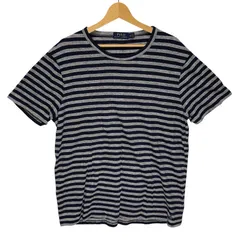 POLO RALPH LAUREN ポロラルフローレン ボーダー柄 半袖 Tシャツ ワンポイントロゴ刺繡 ベトナム製 XLサイズ ネイビー グレー