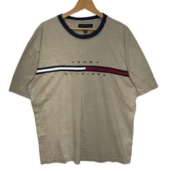 TOMMY HILFIGER トミーヒルフィガー 半袖 Tシャツ フロント刺繡 オーバーサイズ ビッグシルエット インドネシア製 XLサイズ ベージュ ネイビー