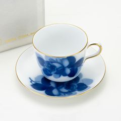 大倉陶園 色蒔き モーニングカップ 白 朱色 カップ＆ソーサー OKURA
