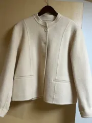 レディース アイボリー ノーカラー ハーフ コート