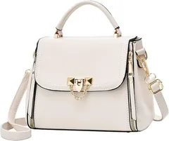 MYSKUFT ハンドバッグ ショルダー ファスナー デザイン 斜めがけ 2WAY 小さめ レディース PUレザー おでかけ 小さいバッグ (ホワイト,  横23cmx縦17cmxマチ9cm)