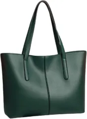 MYSKUFT トートバッグ レディース 大容量 シンプル 通勤 通学 ビジネス A4対応 PUレザー 無地 (グリーン,  幅44cmx縦28cmx奥行11.5cm)