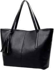 MYSKUFT トートバッグ レディース 肩掛け 大容量 シンプル 通勤 通学 ビジネス A4対応 PUレザー アクセサリー付き (ブラック,  44cm x 28cm x 11.5cm)