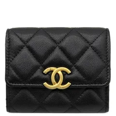 シャネル CHANEL チェーンウォレット マトラッセ ミニ チェーンクラッチ レザー キャビアスキン ブラック ゴールド金具 チェーンショルダー 黒  31****** 【箱】【中古】