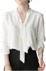 RED RAY レッドレイ ブラウス フォーマル リボン ボウタイ シャツ 長袖 (ホワイト,  M)