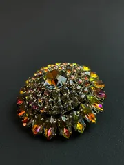 【極美品】ヴィンテージ ブローチ オーロラ クリスタル ラインストーン 虹色 華やか