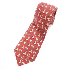 HERMES エルメス フランス製 シルク 総柄 ネクタイ  ボルドー メンズ 古着