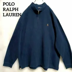 現行タグ　Polo Ralph Lauren ポロラルフローレン ハーフジップ スウェット XXL ネイビー 紺 ビッグゆったりシルエット ワンポイント刺繍 人気定番 カジュアル 古着コーデ トレンド ユニセックス メンズレディース男女兼用　25-1187