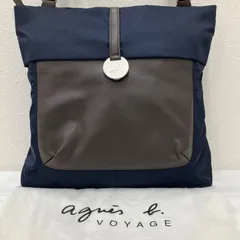 9896　agnes b. VOYAGE　アニエスベーボヤージュ　ショルダーバッグ　ネイビー　紺　ブラウン　レディース　シンプル　きれいめ　カジュアル　無地　ナイロン　レザー