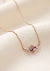【中古】canal 4℃ カナルヨンドシー K10 ピンクゴールド フラワーモチーフ ネックレス カラーストーン ピンク クリア レディース 重量約1.2g 全長約40cm ジュエリー アクセサリー 普段使い