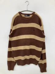 Polo by Ralph Lauren ポロバイラルフローレン ニット/セーター M ブラウン ウール・ニット ボーダー柄 ワンポイント ミドル丈 長袖 クルーネック(丸首)