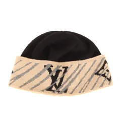 LOUIS VUITTON ルイヴィトン ビーニー ブラック ベージュ サイズ:FREE | LVロゴ ウールニット キャップ (M70446) | イタリア製 ブランド 帽子【メンズ】【中古】のサムネイル