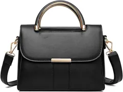 MYSKUFT ショルダーバッグ ハンドバッグ ミニとーと 斜めがけ 2way 小さめ レディース コンパクト PUレザー かばん (ブラック,  横23cmx縦19cmxマチ13cm)