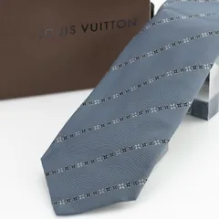 ルイヴィトン LOUIS VUITTON ネクタイ シルク100％ ブルーグレー ニュアンスカラー モノグラム ストライプ柄 ビジネス スーツ ブランドネクタイ 高級小物 イタリア製【箱付】