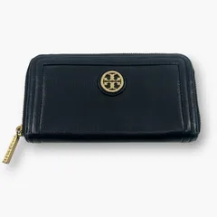 トリーバーチ ラウンドファスナー長財布 ブラック レザー ゴールドロゴ