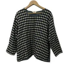 45R(フォーティーファイブ・アール) 長袖カットソー サイズ2 M レディース - ネイビー×ライトグレー クルーネック/チェック柄