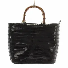 グッチ GUCCI バンブー ハンドバッグ トート エナメル 黒 ブラック 002 1817 0413 /XZ ■GY18