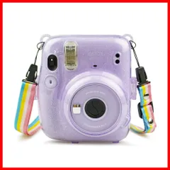 チェキmini11 専用ケース、FUJIFILM instax mini11ケース クリアケース 透明 可愛いカメラバッグ ショルダーストラップ付き シマーパウダー ハードPC（パープル）