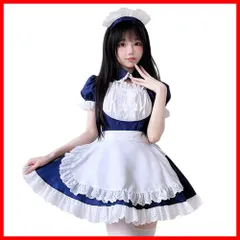 [YAISHN] メイド服 ハロウィン 仮装 ゴスロリ 人気 首飾り ブルー ワンピース レディース 可愛い ロリータ コスプレ 半袖 カチューシャ パーティー イベント 演出服 ニーハイソックス付き