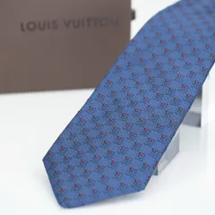 ルイヴィトン LOUIS VUITTON ネクタイ シルク100％ ブルー系 ダミエ柄 ロゴ チェック メンズ ビジネス スーツ ブランドネクタイ シルクネクタイ【箱付】