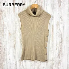美品 BURBERRY LONDON バーバリーロンドン サイドボタン タートルネック ウール リブニット ノースリーブ トップス ベージュ