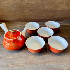 未使用品】九谷永楽 茶器セット 赤絵 金彩 急須 湯呑み×4 湯冷まし