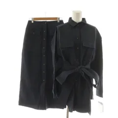 マイカ＆ディール MICA&DEAL タグ付き セットアップ シャツ ブラウス 長袖 ロングスカート タイト 麻混 リネン混 F 紺 ネイビー ベルト付き /RR