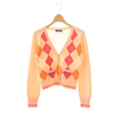 バーバリーブルーレーベル BURBERRY BLUE LABEL ウールカシミヤ アーガイル カーディガン Vネック 38 ピンク マルチカラー /CX ■OS