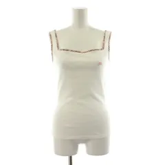 バーバリーブルーレーベル BURBERRY BLUE LABEL タンクトップ 38 白 ホワイト チェック柄 スクエアネック カットソー ノースリーブ リボン /KU ■GY60