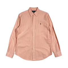 90s Ralph Lauren ラルフローレン CUSTOM FIT ストライプ BD ボタンダウン オックスフォード 長袖シャツ M/オレンジ×ホワイト系 メンズ ビンテージ