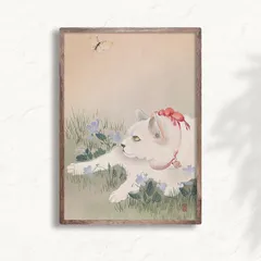 A4サイズ 小原古邨 ポスター スミレに猫と蝶 浮世絵 日本画 和風 アートポスター 小原祥邨 おはらこそん (rossografico 25-100107_a4)
