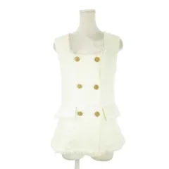 ザラ ZARA ツイードベスト XS 白 ホワイト ノースリーブ ダブルブレスト スクエアネック フリンジ /CK9 ■GY99