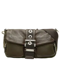 プラダ 三角ロゴプレート ワンショルダーバッグ BR2417 カーキ ブラウン ナイロン レザー レディース PRADA【1-0257055】