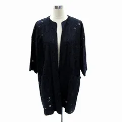 タラジャーモン  TARA JARMON ノーカラーコート スプリングコート ミドル丈 七分袖 前開き 総レース 花柄 38 紺 ネイビー /MA9のサムネイル