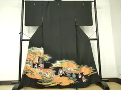 平和屋着物■豪華黒留袖　駒刺繍　御所車花松文　暈し染め　金彩　正絹　逸品　DABD0098op