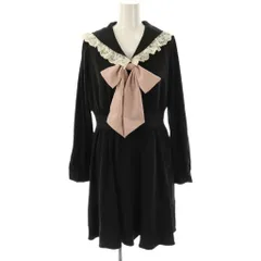 アンクルージュ Ank Rouge ワンピース ひざ丈 ビッグカラー リボン M ブラック オフホワイト ピンクベージュ /DO