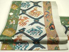 新品 西陣織刺繍入り九寸名古屋帯 馬 ダービー 競走馬【綿芯仕立付 