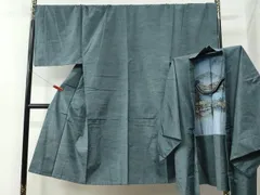 平和屋着物●男性　紬　アンサンブル　色無地　藍色　やまと誂製　キングサイズ　正絹　逸品　CABC6976yc