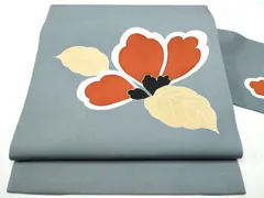 平和屋着物●塩瀬　九寸名古屋帯　駒刺繍　舞花文　錆鼠色　金彩　正絹　逸品　CABE0246hy