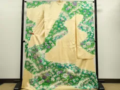 平和屋着物■豪華振袖　駒刺繍　草花文　暈し染め　金彩　正絹　逸品　CABD1157ze