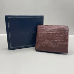 美品　TOMMY HILFIGER　トミーヒルフィガー　二つ折り財布　ロゴ型押し　エンボス加工　レザー　茶　ブラウン
