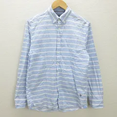 g■トミーヒルフィガー/TOMMYHILFIGER 長袖BDシャツ/ボーダー柄 コットン【M】水色/men's/76【中古】■