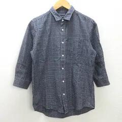 g■ナノユニバース/nano universe 七分袖シャツ/チェック柄【M】灰紺/men's/75【中古】■