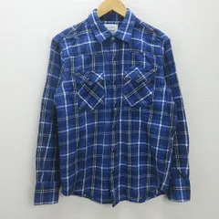 g■リーバイス/Levi's 長袖シャツ/チェック柄 ネルシャツ【L】青/men's/78【中古】■