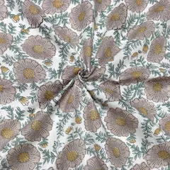 【50cm単位】ホワイトベージュレトロフラワー　インド　ハンドブロックプリント生地　テキスタイル コットン